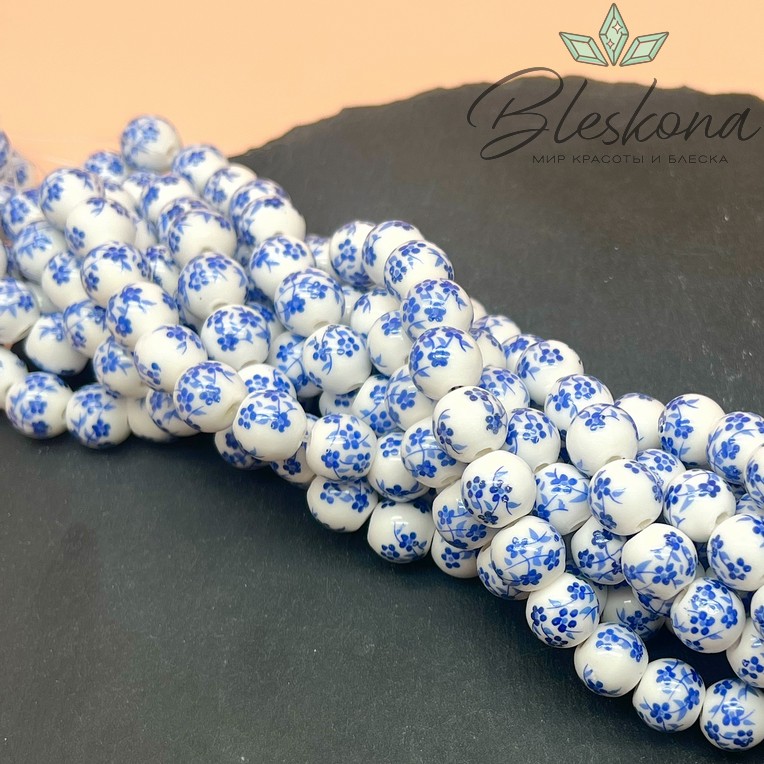 10 мм Керамика Бусина роспись гжель №2 