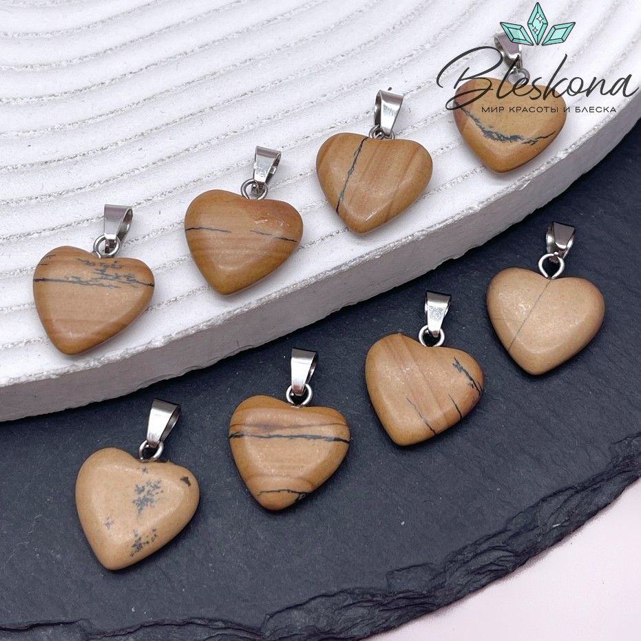 16*15 мм Цвет серебро, Подвеска Сердце Яшма пейзажная