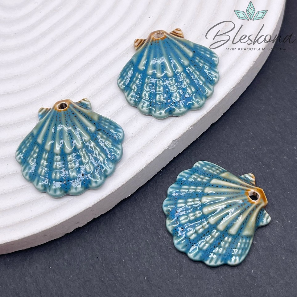 28*30 мм, Подвеска Керамика ракушка морская волна