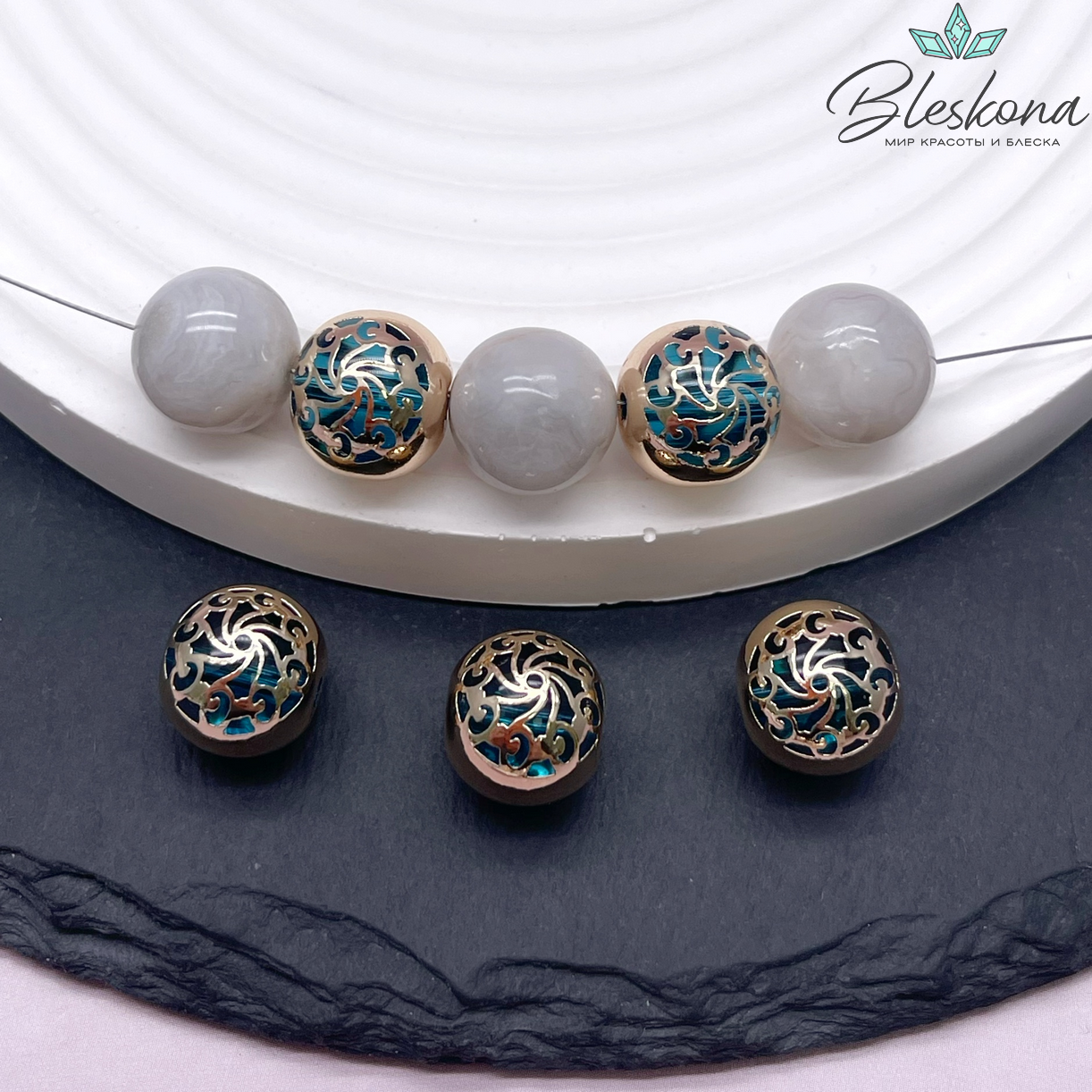 12 мм Цвет золото, Бусина шар узоры 