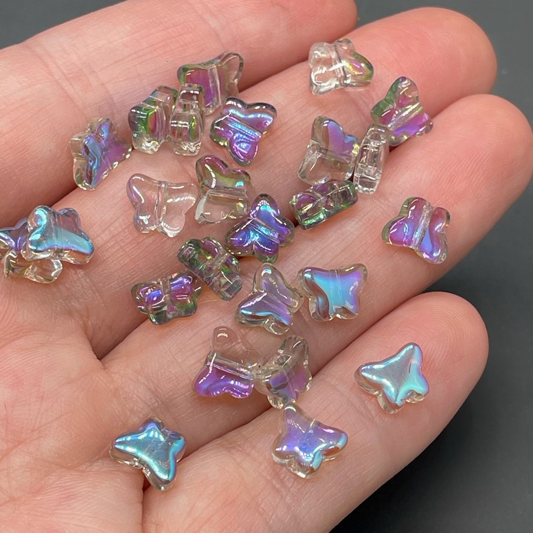 6*8 мм, Стекло Lux бусина бабочка фиолетово-зеленая уп.10шт