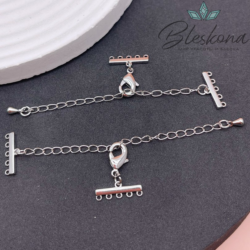 12 мм, Цвет серебро, Замок округлый 5 рядов с цепочкой 