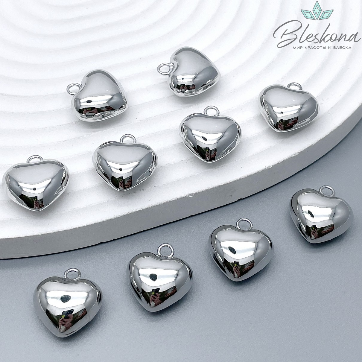 16*15 мм Цвет серебро, Подвеска Сердце объемное