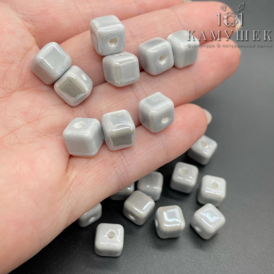 8 мм Бусина куб, керамика цвет серый