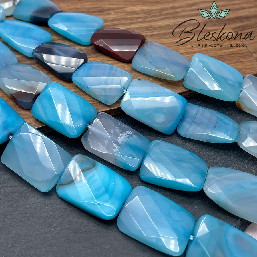 Агат голубой прямоугольник крученый 30*20 мм №1