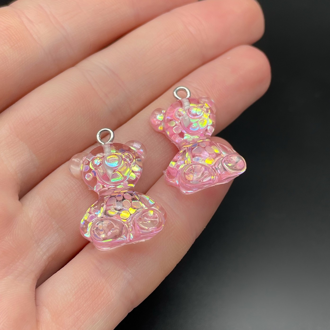 17,5*25мм, Цвет серебро, Подвеска Мишка розовый блестки