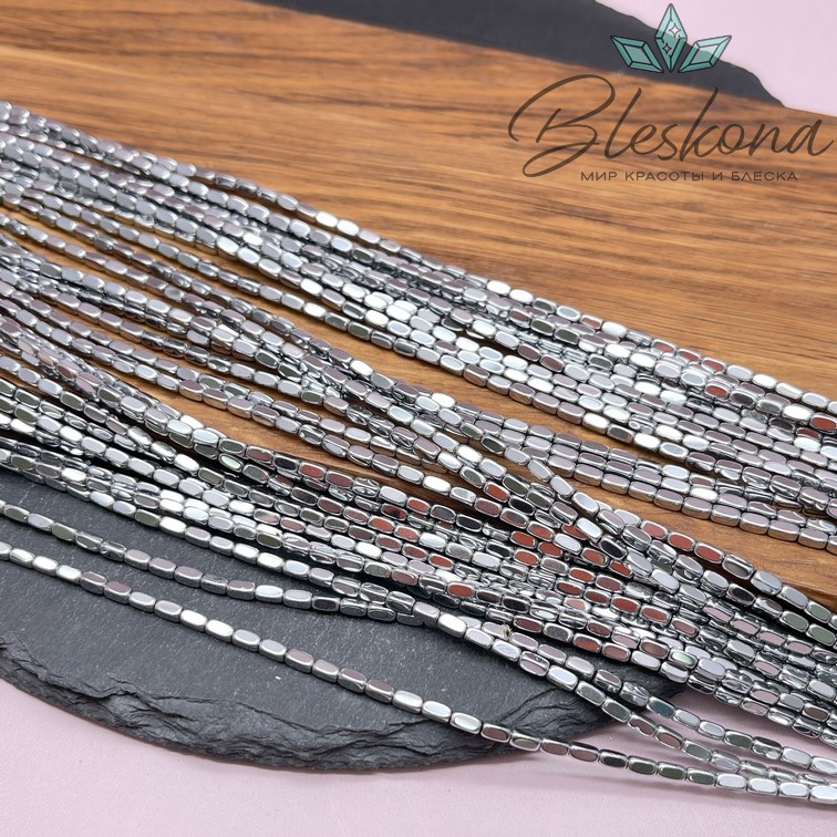 4*2 мм Гематин прямоугольник, цвет темное серебро, имитация