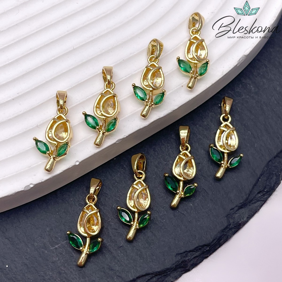 17,6*9 мм Цвет золото, Подвеска Роза желтый циркон