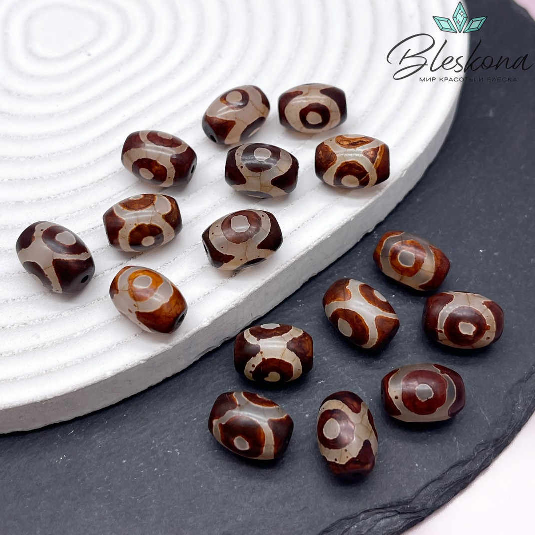 Бусина Дзи 3 глаза серо-коричневый бочонок 10*14 мм