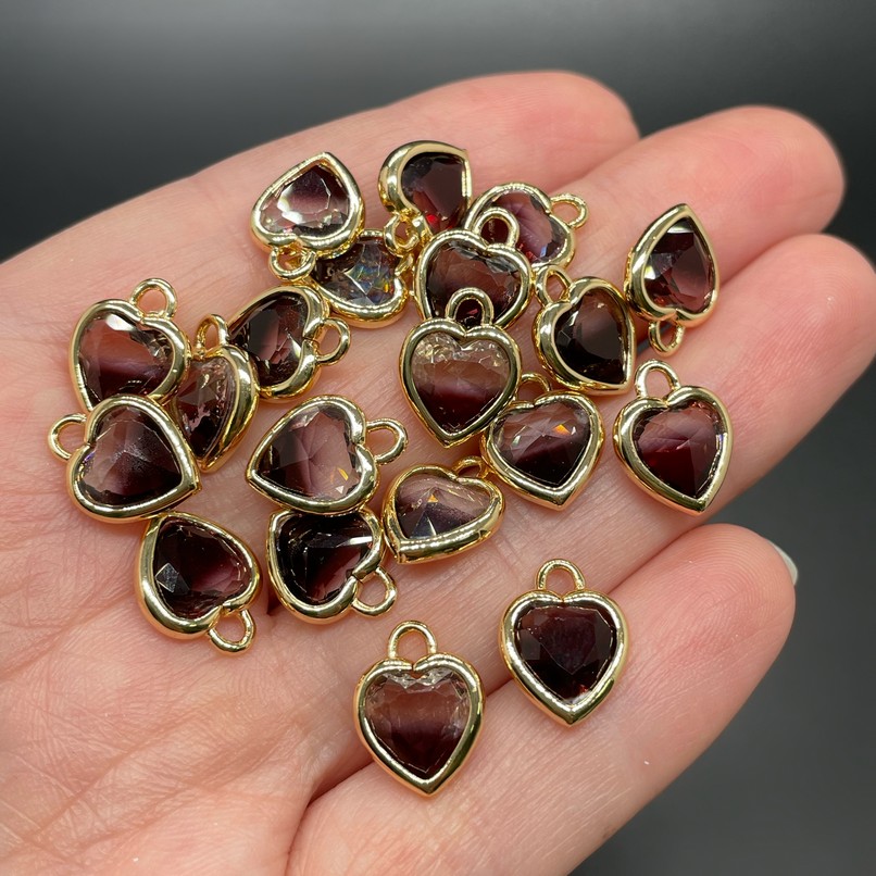 10 мм, Цвет золото, Подвеска сердце стекло коричневое