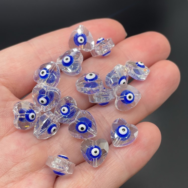 10мм, Стекло Lux форма сердце синий  глаз уп.5 шт