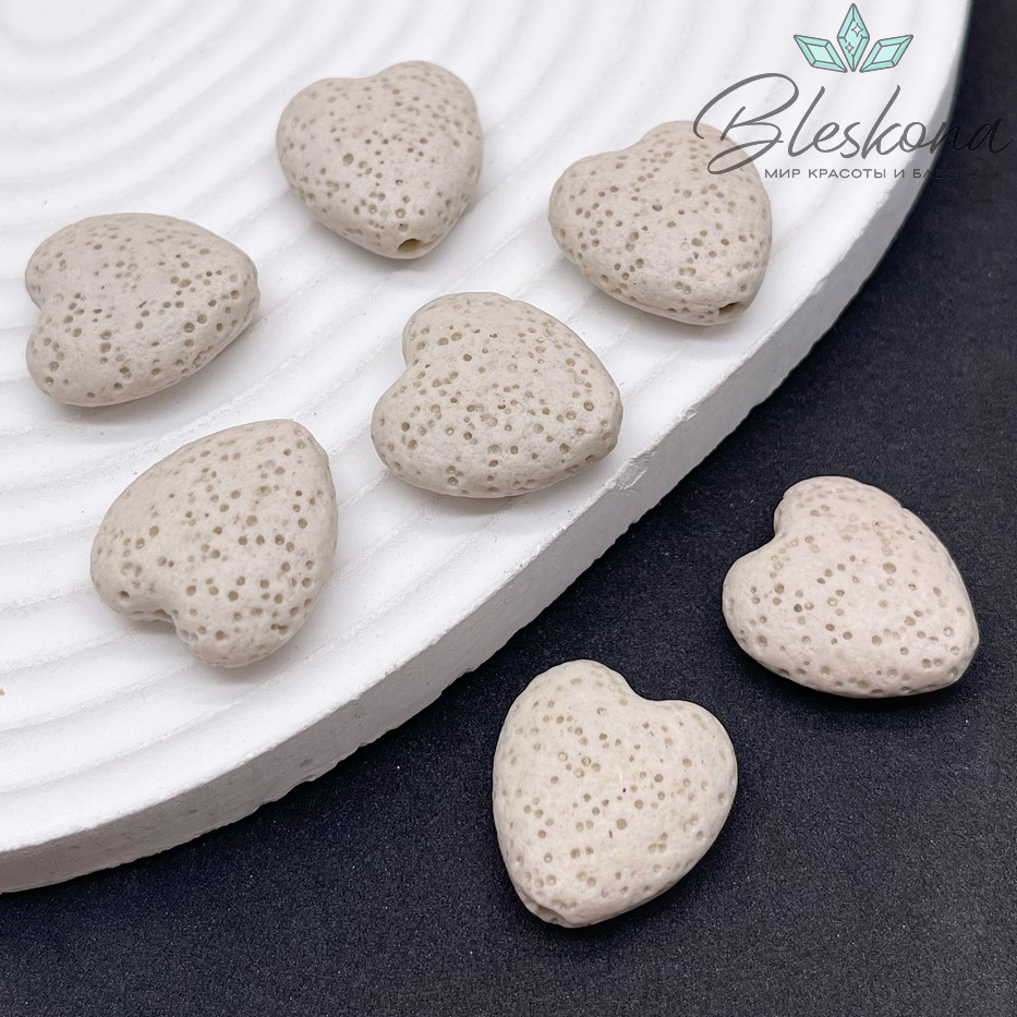 Бусина сердце Лава Вулканическая темно- бежевое 20*19 мм