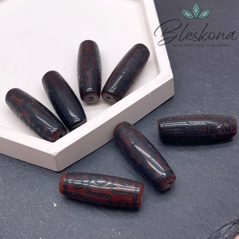 Бусина Дзи 9 глаз черно-коричневый  бочонок 30*11 мм