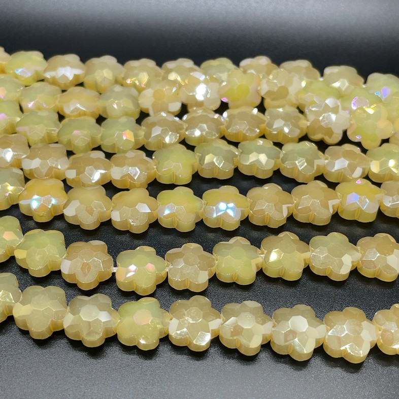 10 мм Стекло Lux, цветок, цвет медовый с переливом 