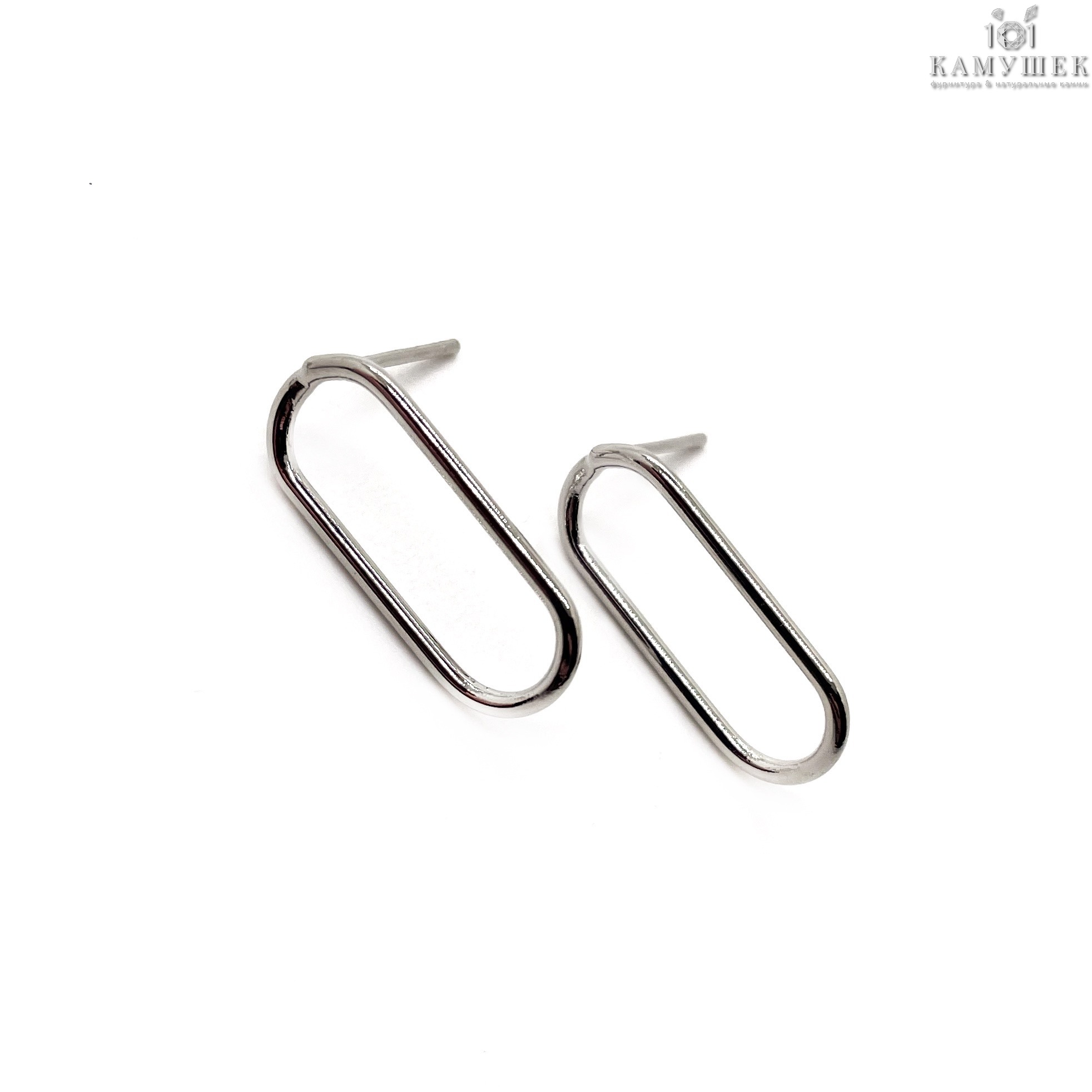 19*7,5мм Цвет серебро, Пусеты овал контур б/колечка 