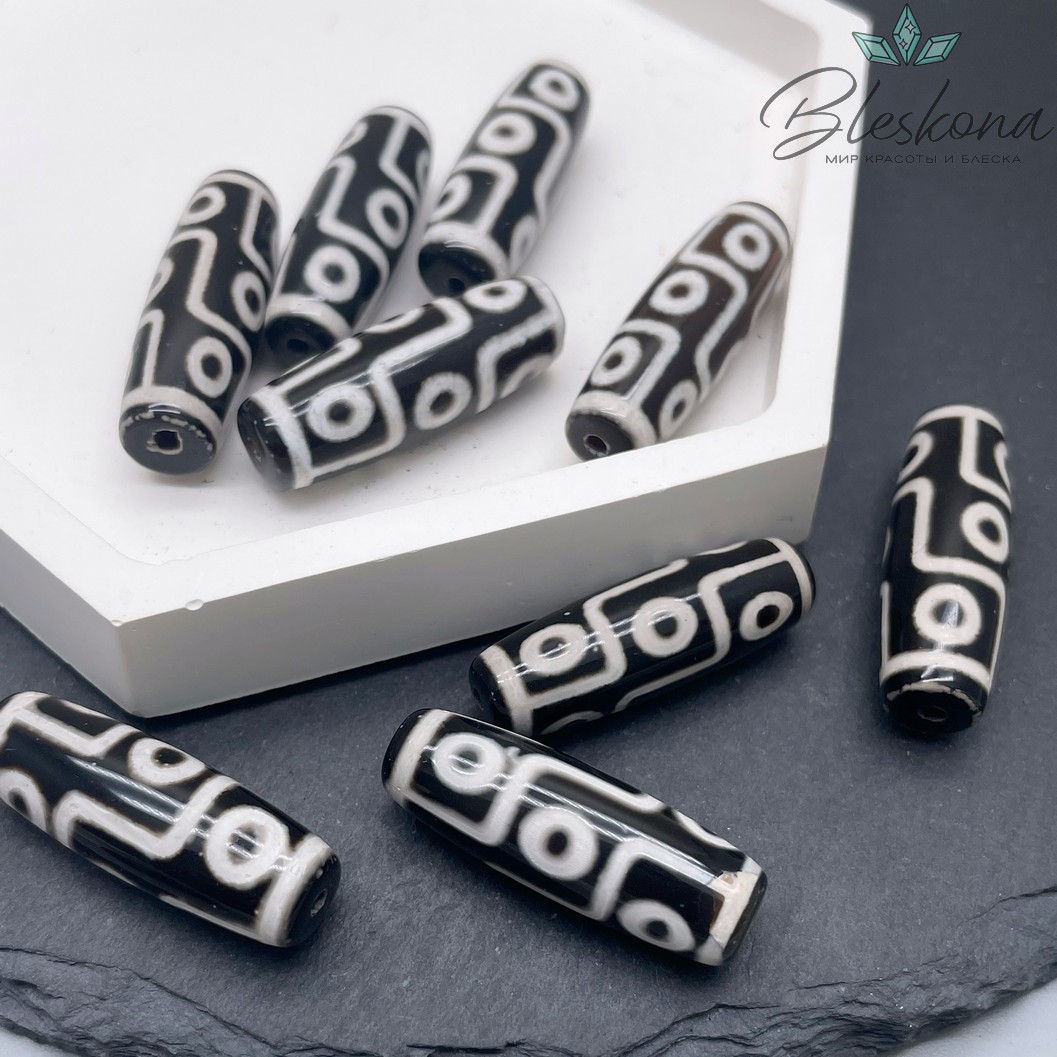 Бусина Дзи 9 глаз черно-белый бочонок 30*11 мм 