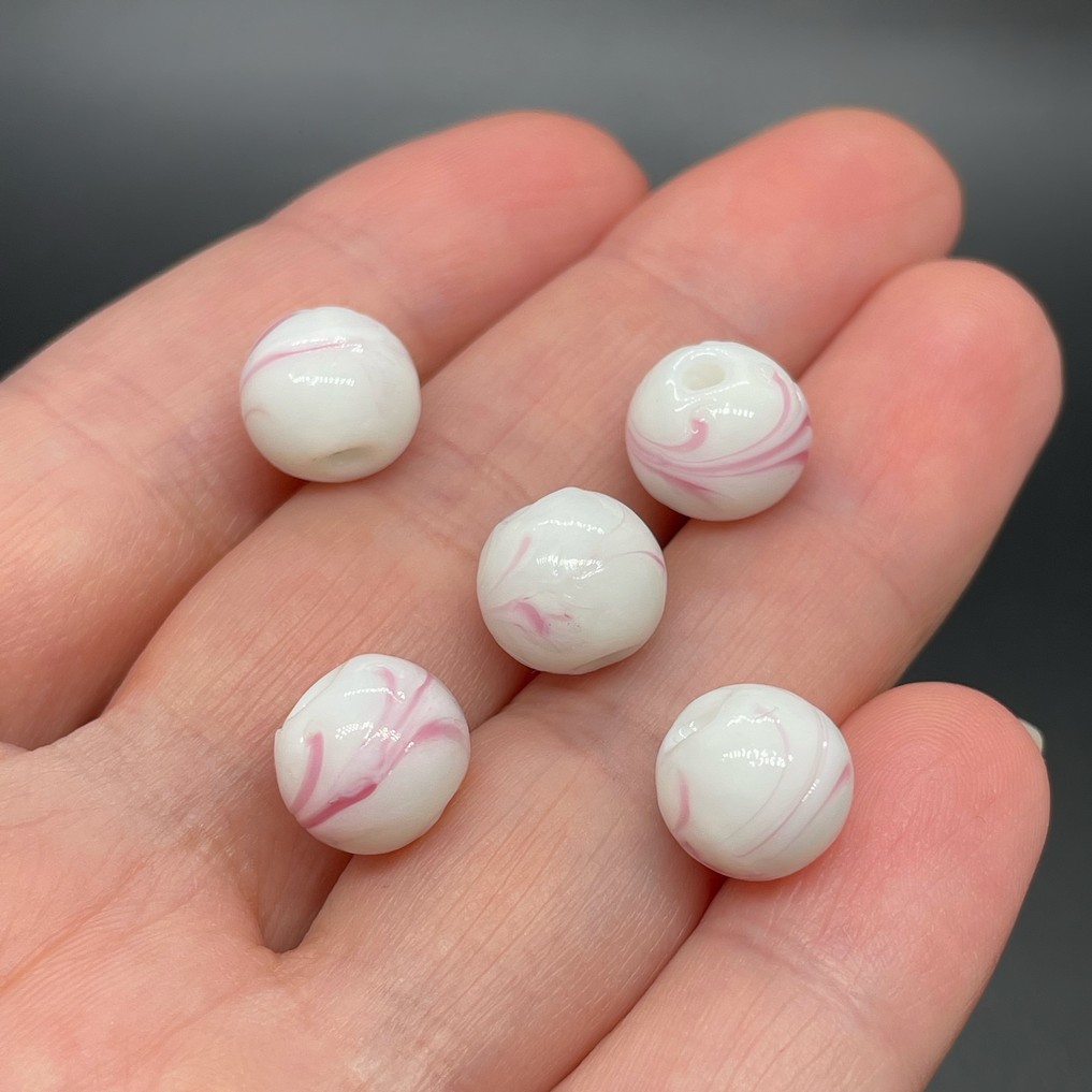 10 мм Бусина, керамика цвет белый рисунок  уп.5шт