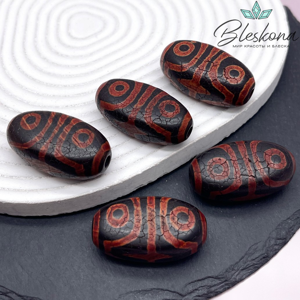 Бусина Дзи 4 глаза черно-красная 39*20 мм