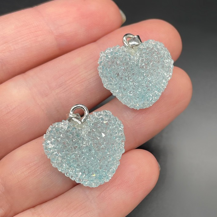 19*20 мм, Цвет серебро, Подвеска мармеладное сердце голубое