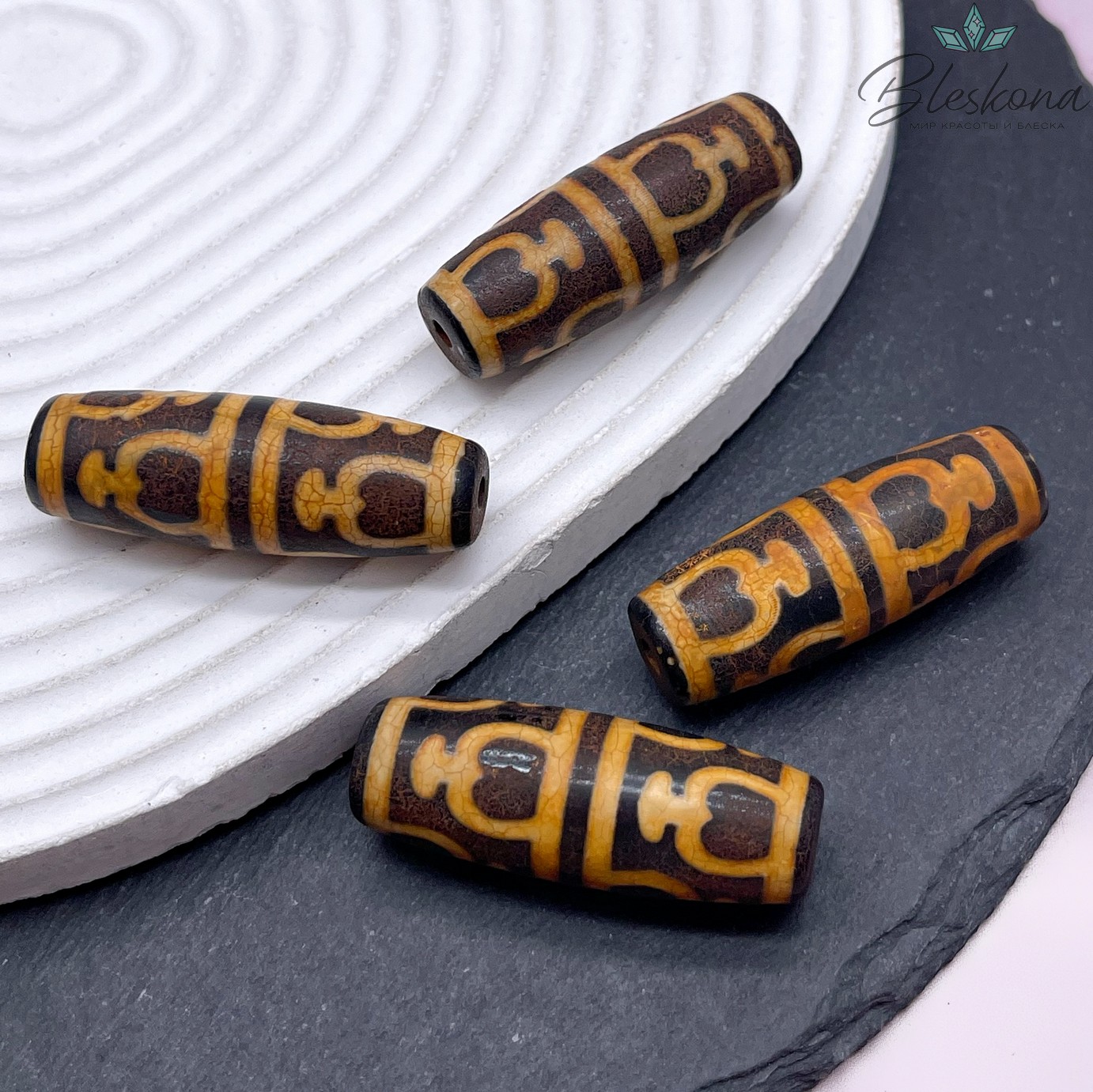 Бусина Дзи 6 Нектарных сосудов Изобилия темно-коричневый бочонок 40*14 мм