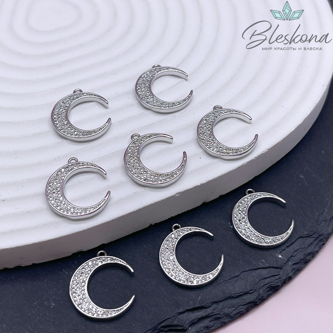 19*16,5 мм Цвет серебро, Подвеска полумесяц с цирконами