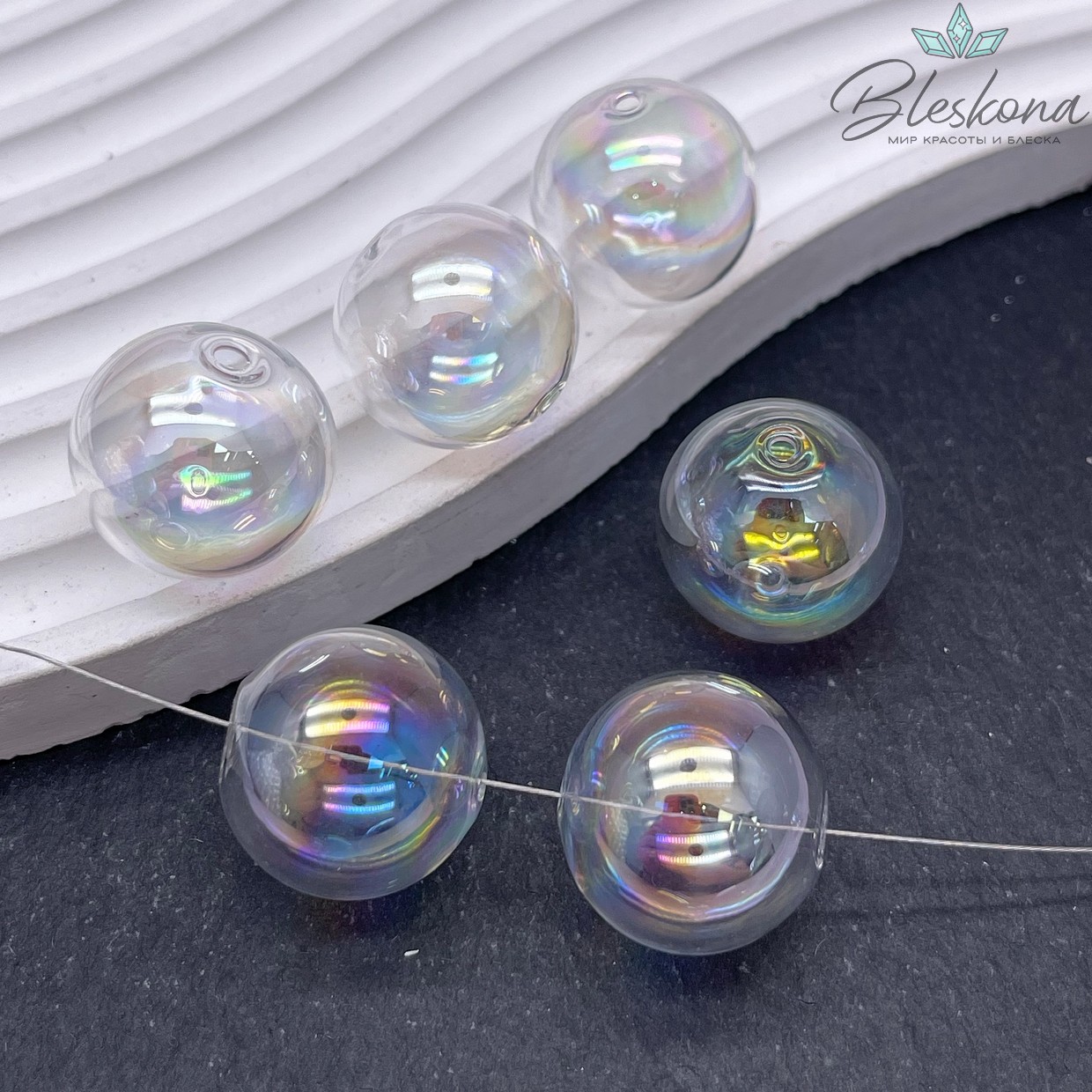 20 мм Бусина шар стекло прозрачное с переливом