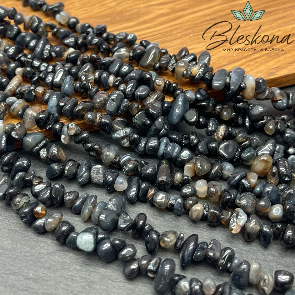 Крошка Агат черный ширина бусин ~ 7-11 мм