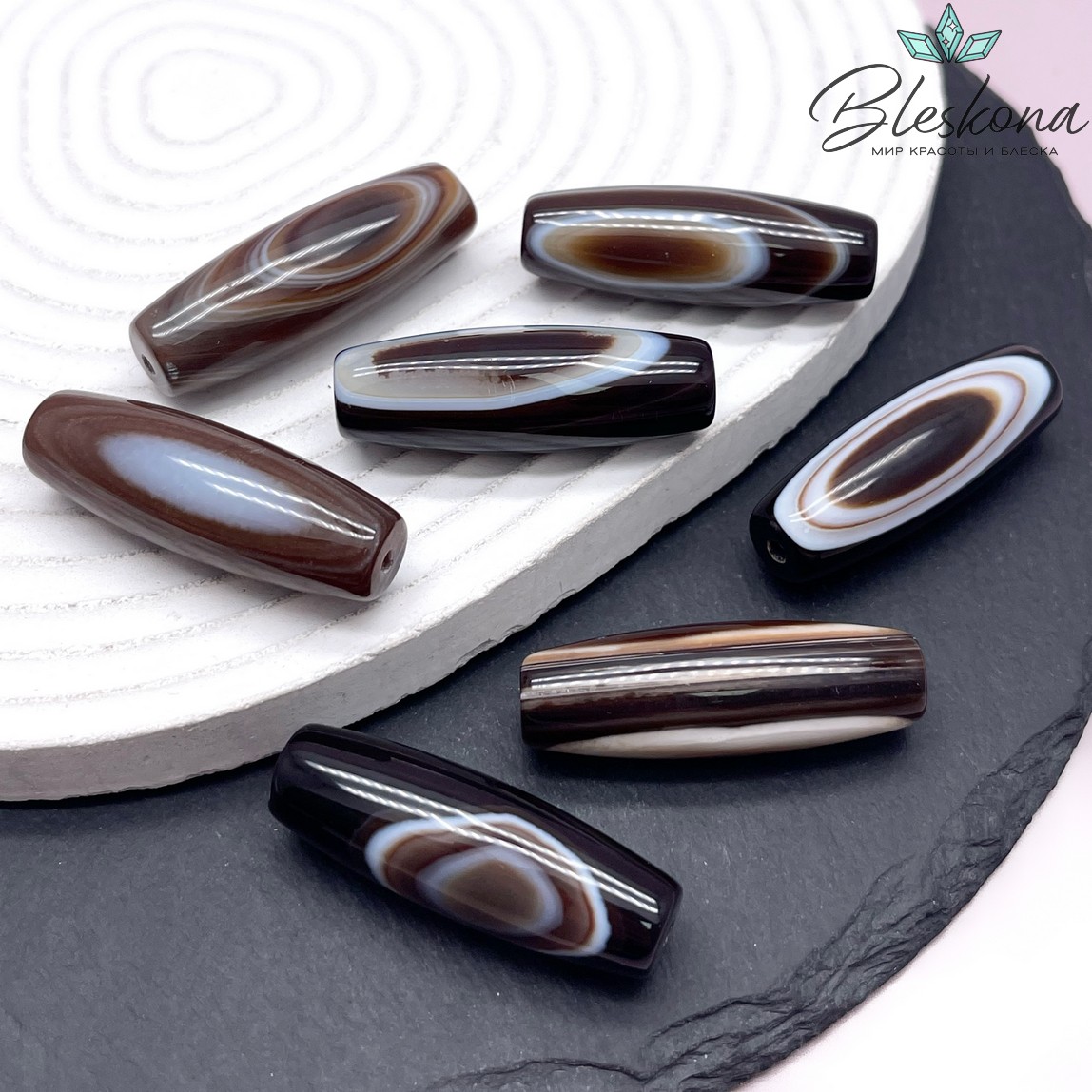 Дзи природная коричневая из агата 39*13 мм 