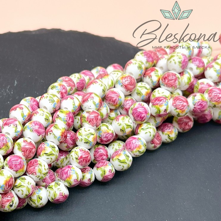 10 мм Керамика Бусина роспись гжель №14