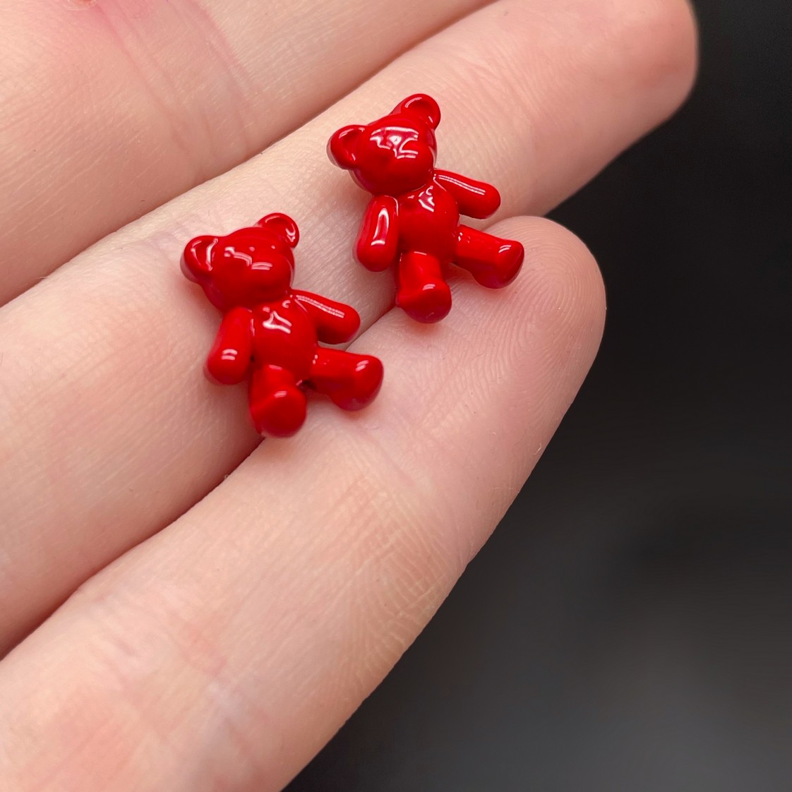 10*13 мм, Бусина Мишка красная  эмаль уп.10 шт