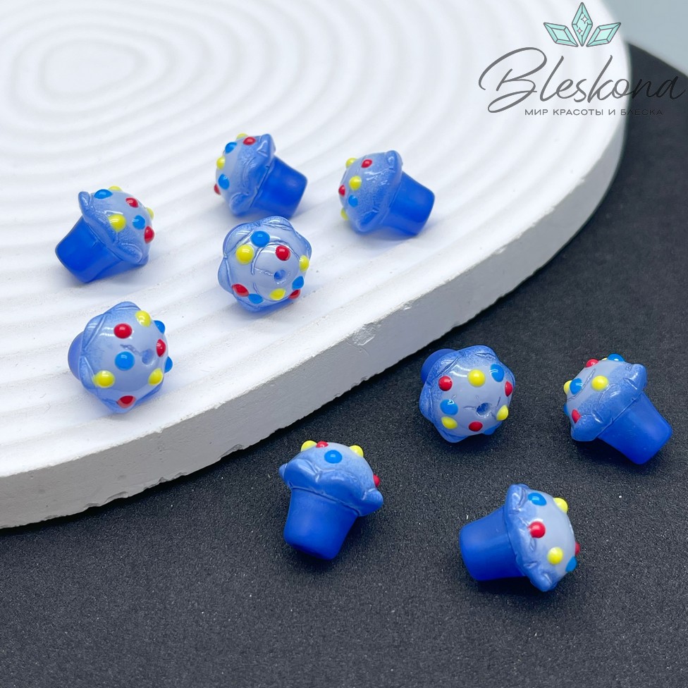 13*12 мм Бусина гриб синий