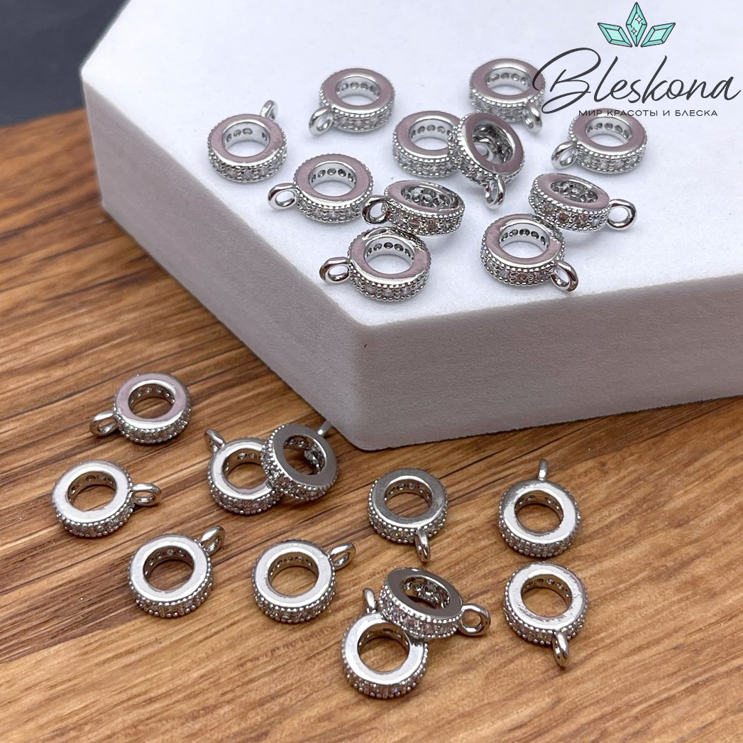 10,5*2,5 мм Цвет серебро, Бейл цирконы неразъемное кольцо