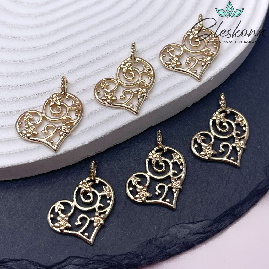 27,7*21 мм Цвет золото, Подвеска Сердце с цветочками