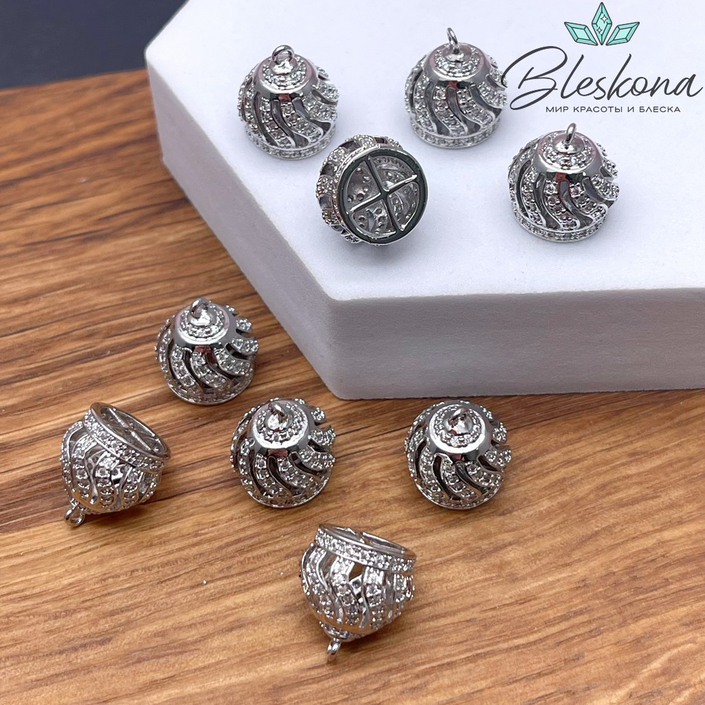 13*12 мм Цвет серебро, Подвеска-концевик корона с цирконами 