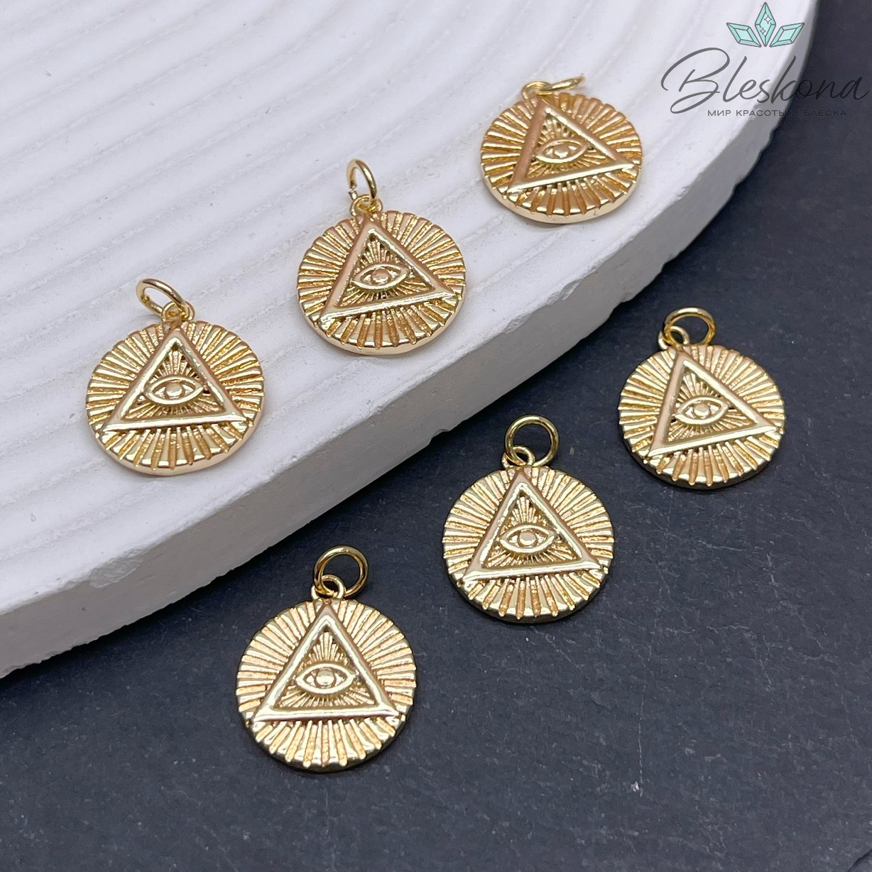 15мм Цвет золото, Подвеска круг глаз лучи  