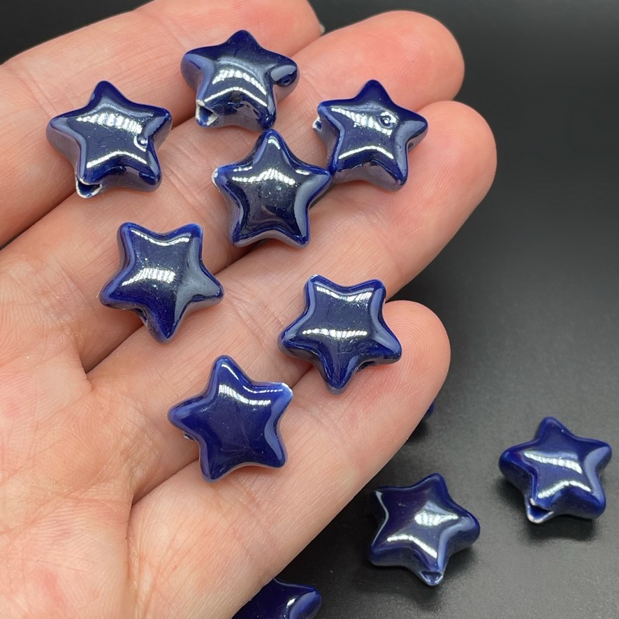 14 мм Бусина звезда, керамика цвет синий