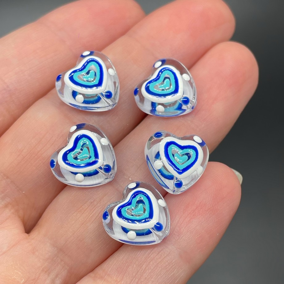 13,5 мм, Стекло бусина сердце синее уп.5 шт