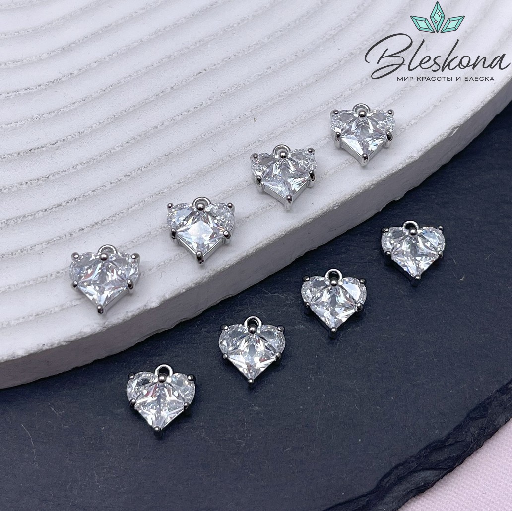 10*9,5 мм Цвет серебро, Подвеска Сердце цирконы