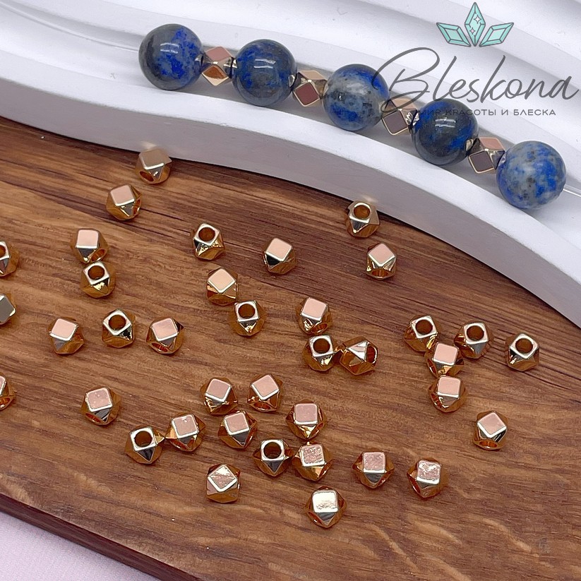 4 мм Цвет золото, Бусина бочонок огранка