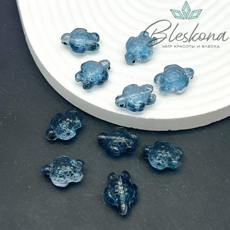 18,5*14 мм  Бусина черепаха темно- синяя