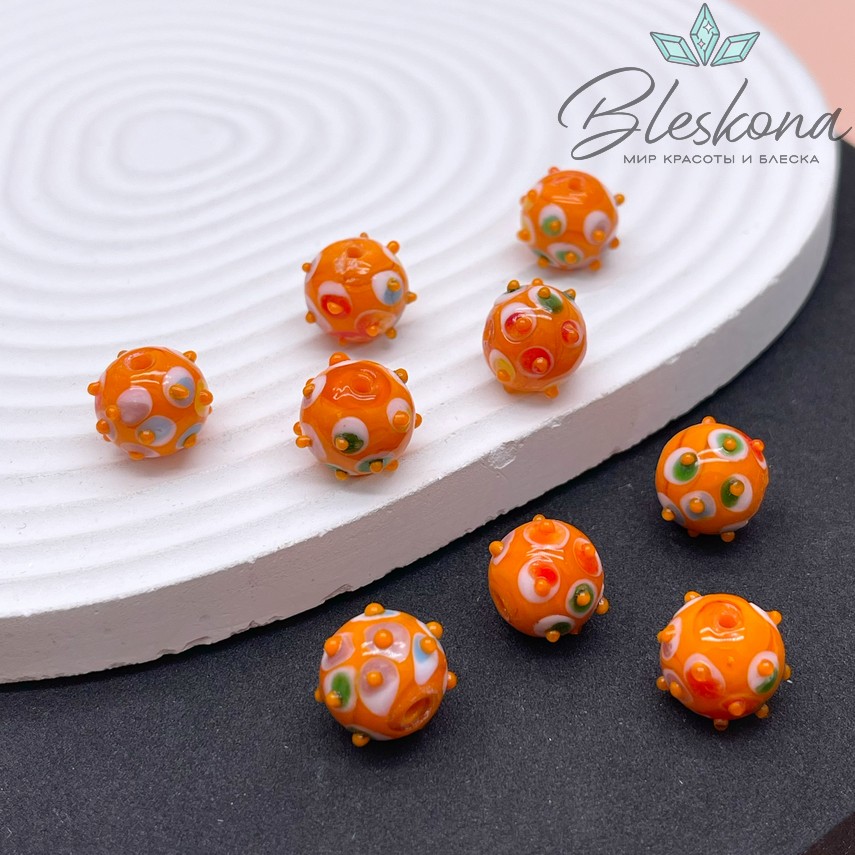 11 мм Бусина шар оранжевый пупырчатый