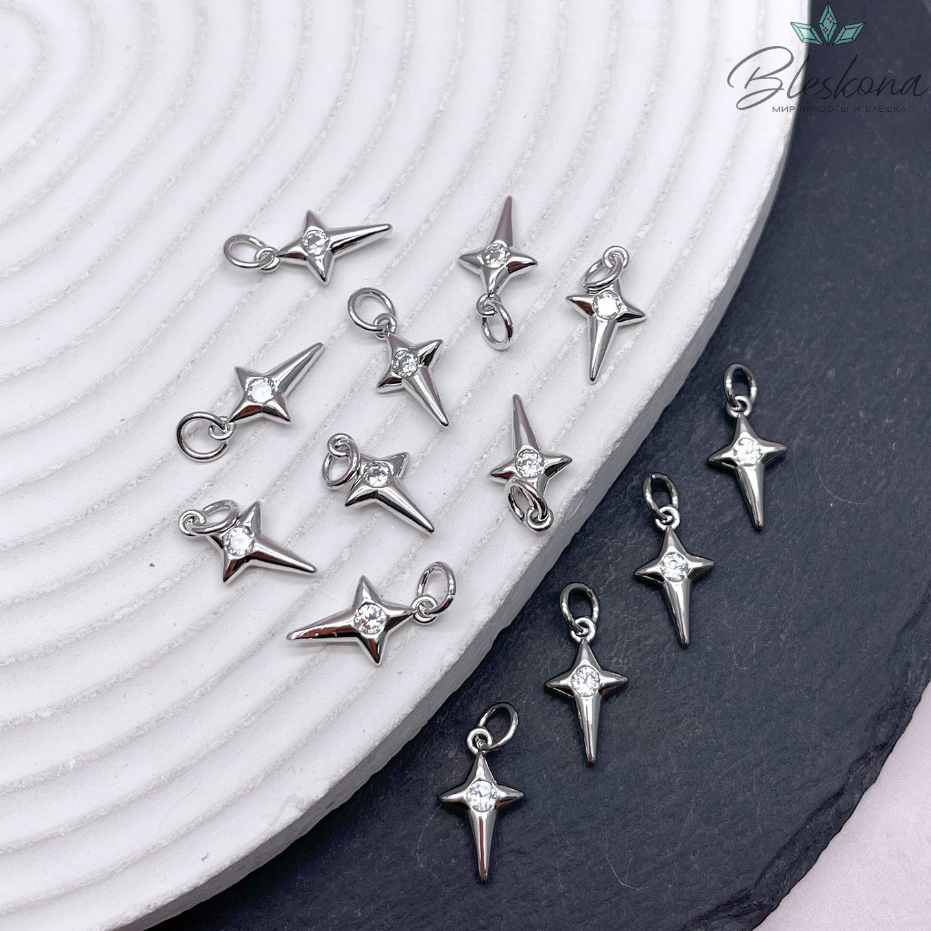 14*8 мм Цвет серебро, Подвеска северная звезда с цирконом