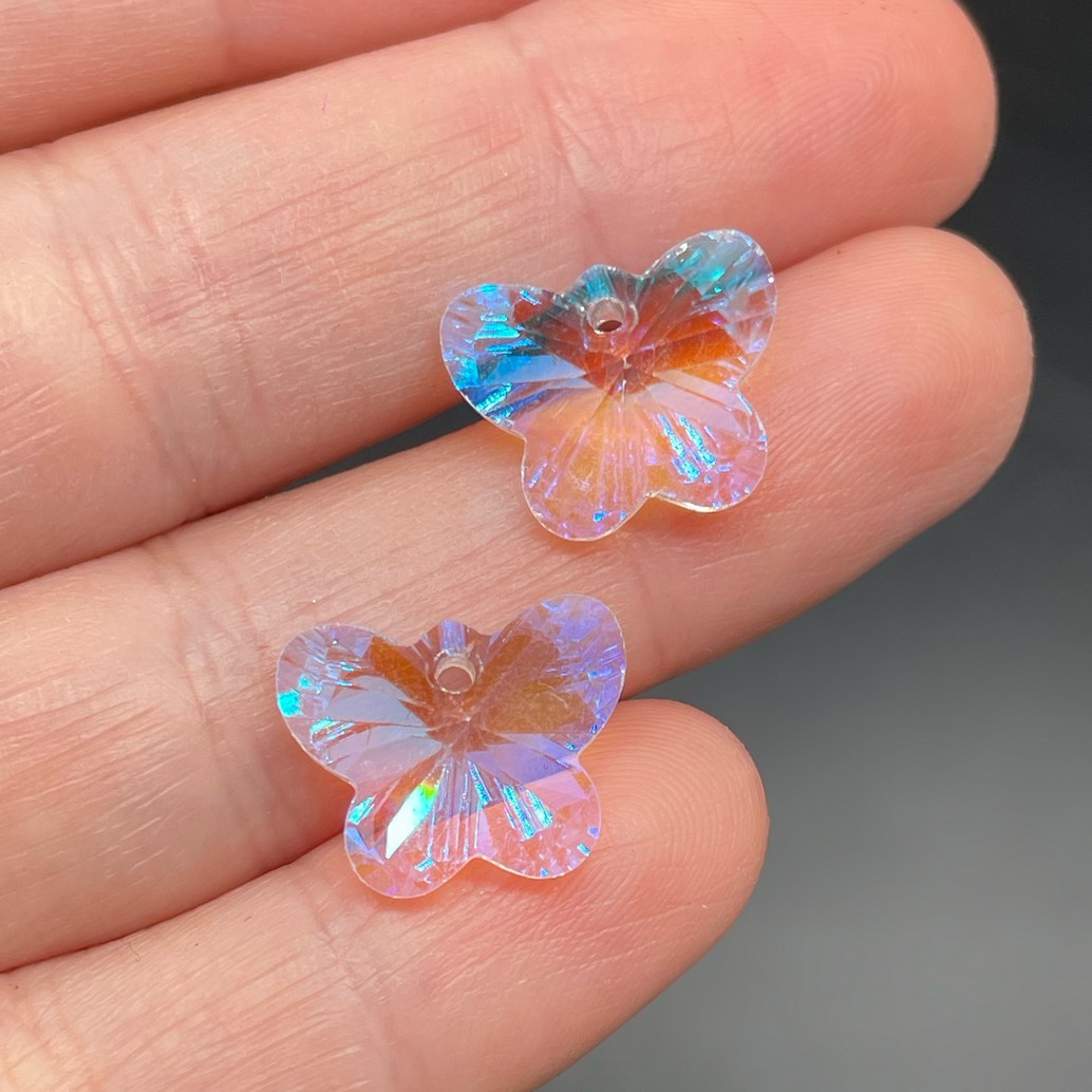 11,5*14,5 мм, Стекло Lux, Подвеска Бабочка, цвет прозрачный с переливом