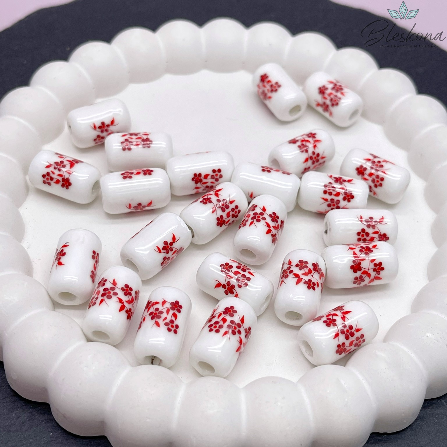 17*10 мм Керамика Бусина бочонок  роспись гжель №10 (штучно)