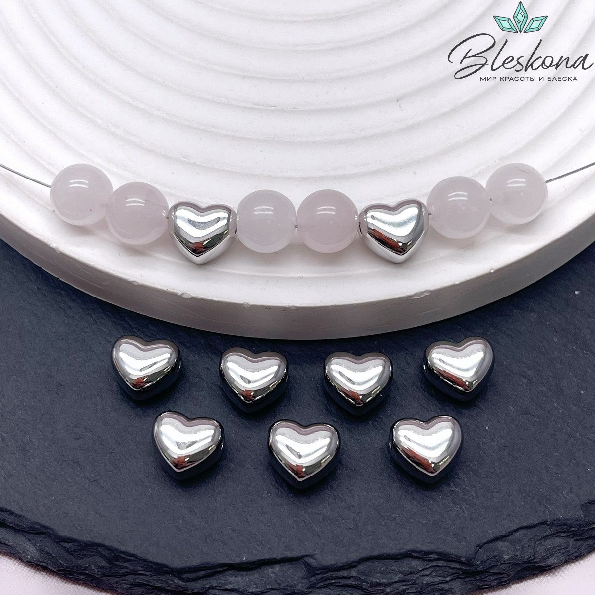 9,4*8,4 мм Цвет серебро, Бусина сердце гладкое