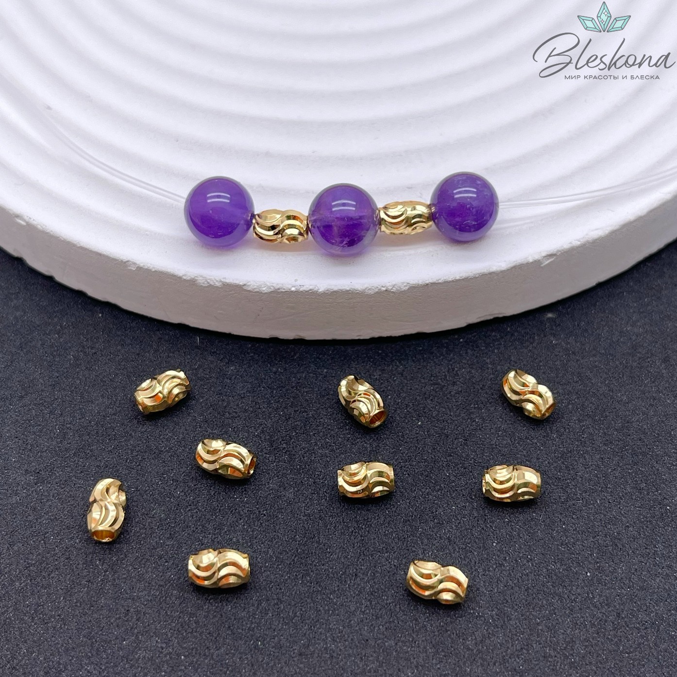 6*4 мм Цвет золото, Бусина-разделитель рис резной 