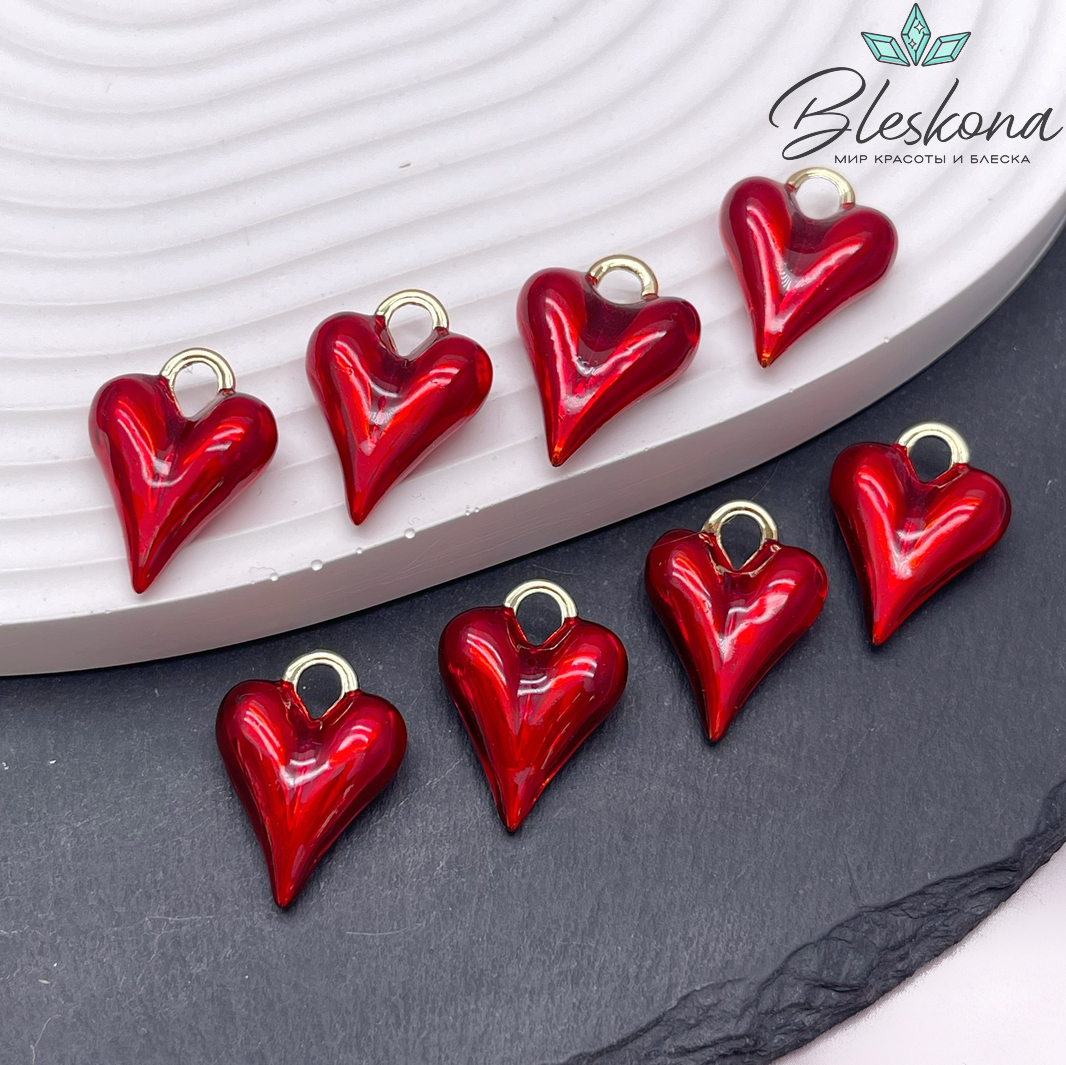 21*15,2 мм Цвет золото, Подвеска Сердце красная эмаль 