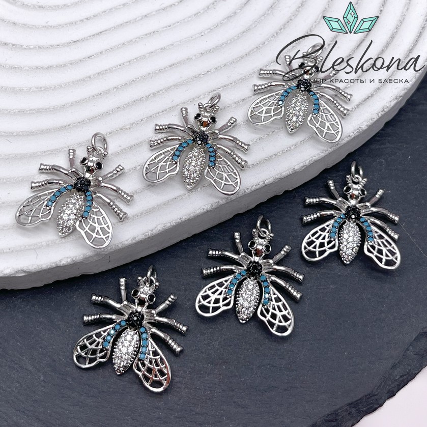 20,5*21 мм Цвет серебро, Подвеска Муха с цирконами