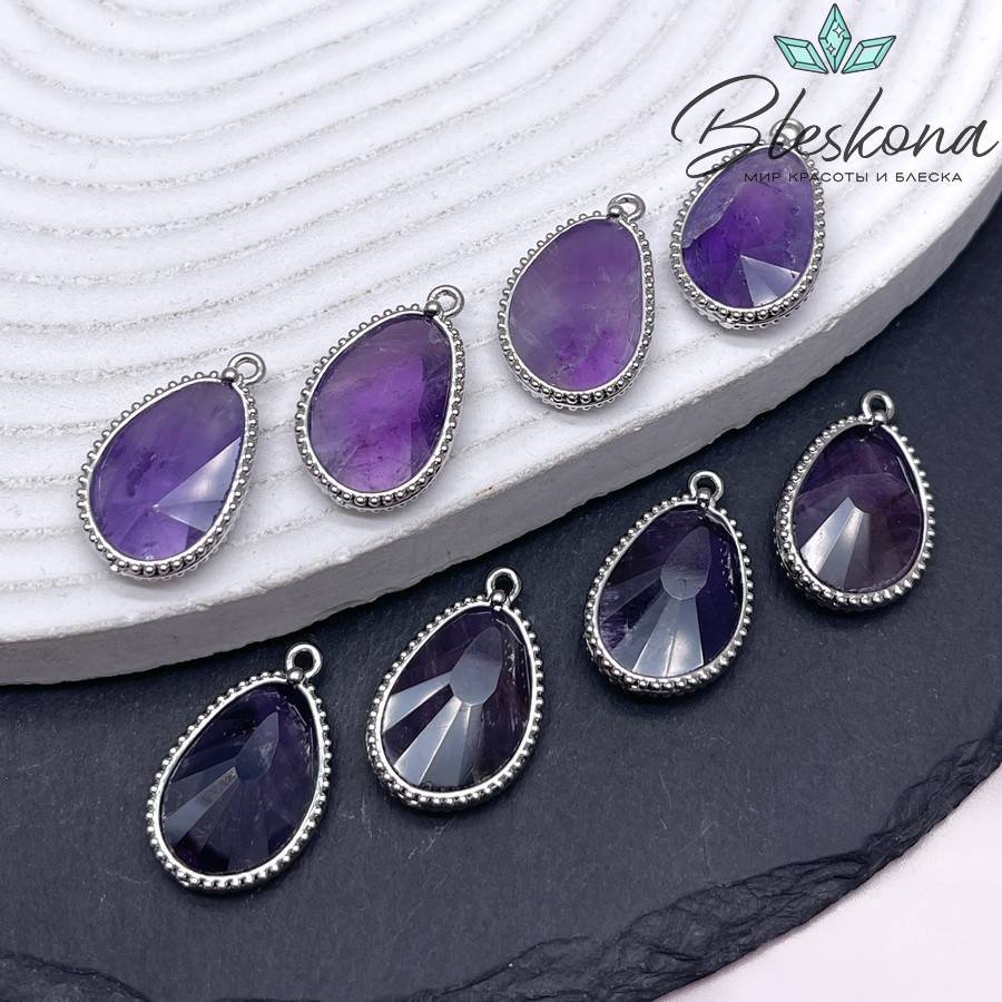 14,4*23мм, цвет серебро ,Подвеска капля Аметист