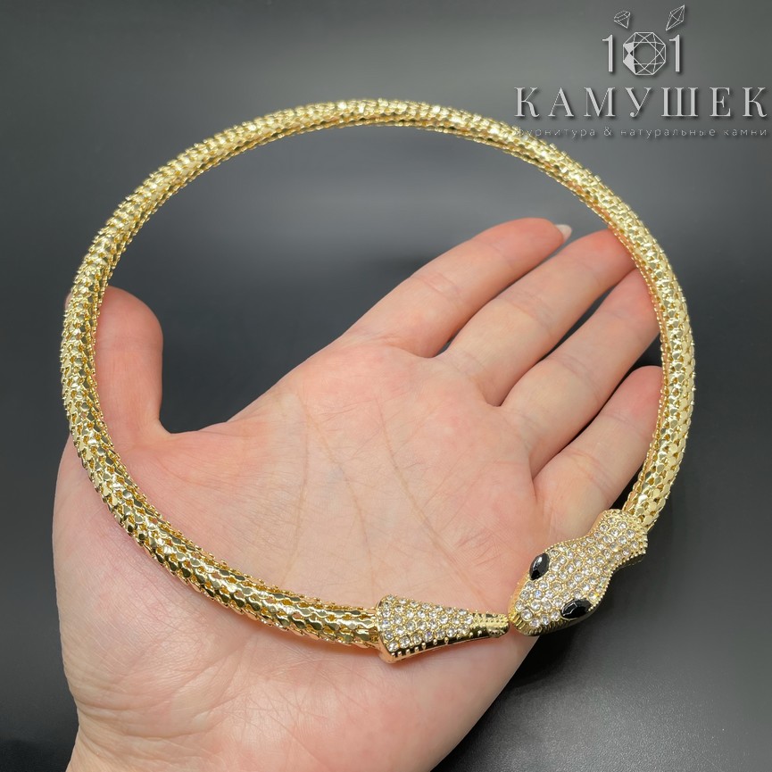 14 cм Цвет золото, Основа-чокер Змея глаза черные цирконы